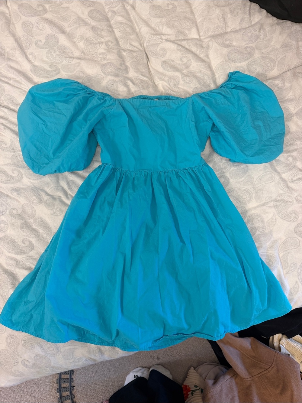 Puff-Sleeve Dress in Teal - gorgeous back